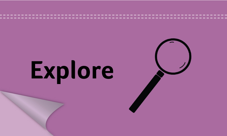 Explore on a purple background with a magnifying glass icon