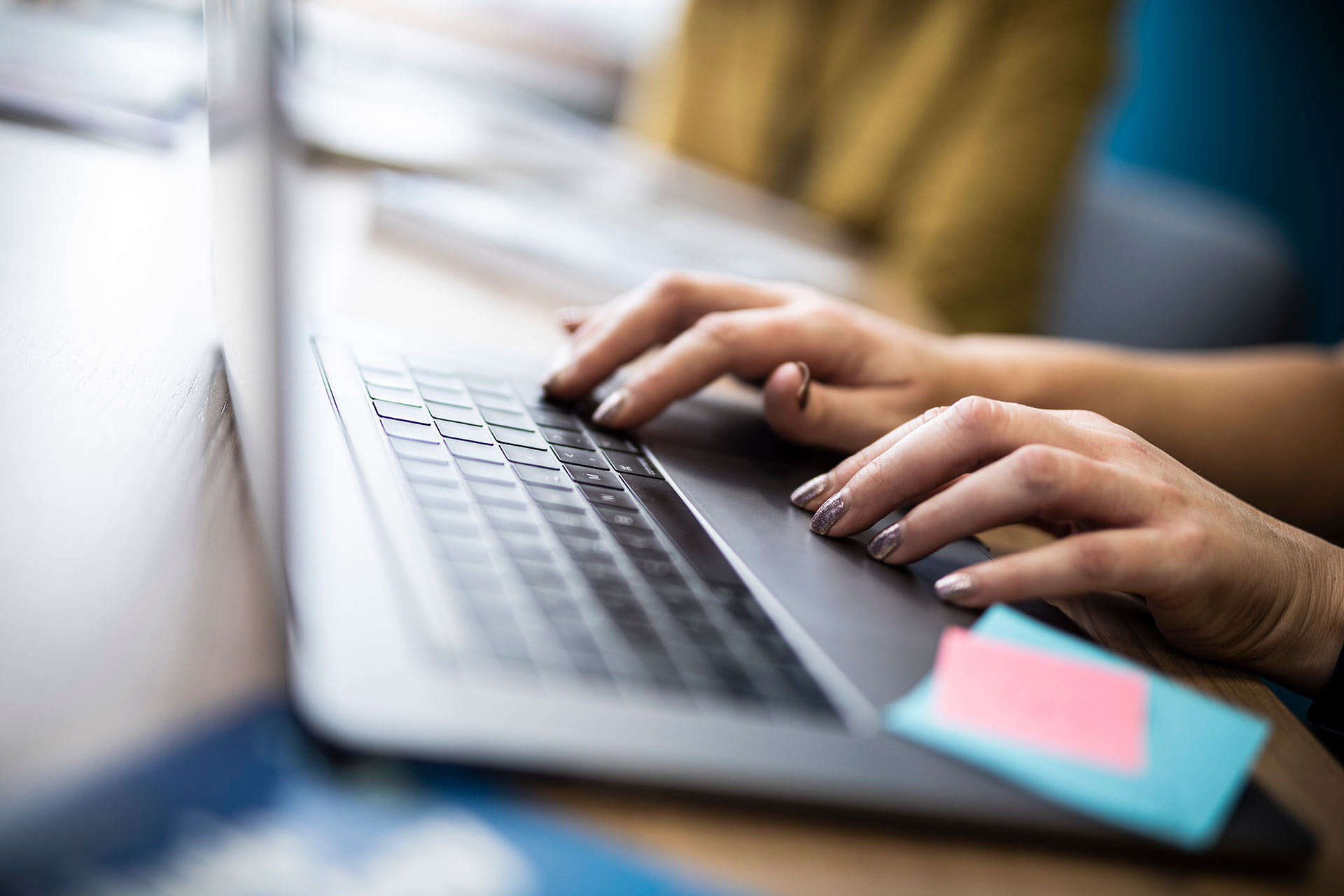 Typing on a laptop keyboard