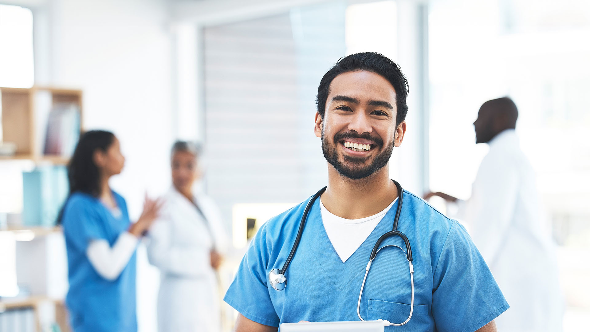 Male nurse smiling