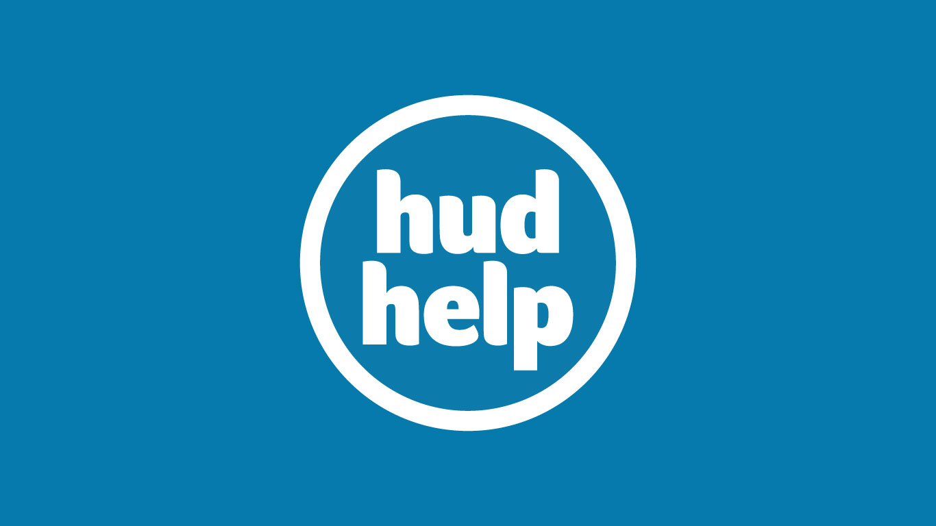 HudHelp logo with background graphic of University buildings