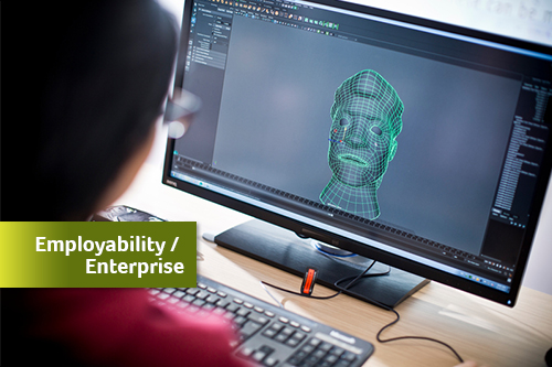 Digital Skills graphic tagged with employability and enterprise
